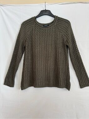 Nine West Olive Open-Weave Crewneck Sweater